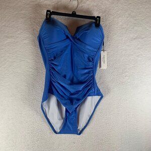 Calvin Klein Women's Shirred Split Cup Bandeau Blue One Piece Swimsuit Size 16